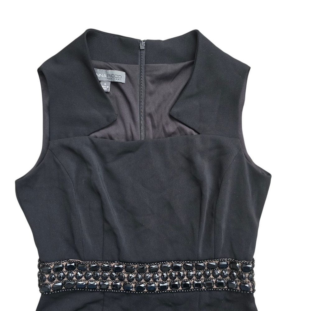 Donna Ricco Black Beaded Waist Sheath Dress Size 6 - Picture 6 of 13